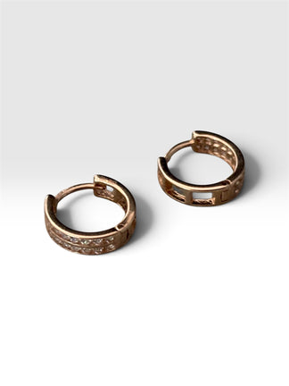 Arracada Huggie 2 Lineas, Eligen color Dorado o  Rosa, Oro 10K
