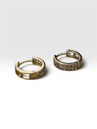 Arracada Huggie 2 Lineas, Eligen color Dorado o  Rosa, Oro 10K