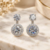 925 Sterling Silver Halo Dangle Earrings Clear Moissanite GRA 20183760